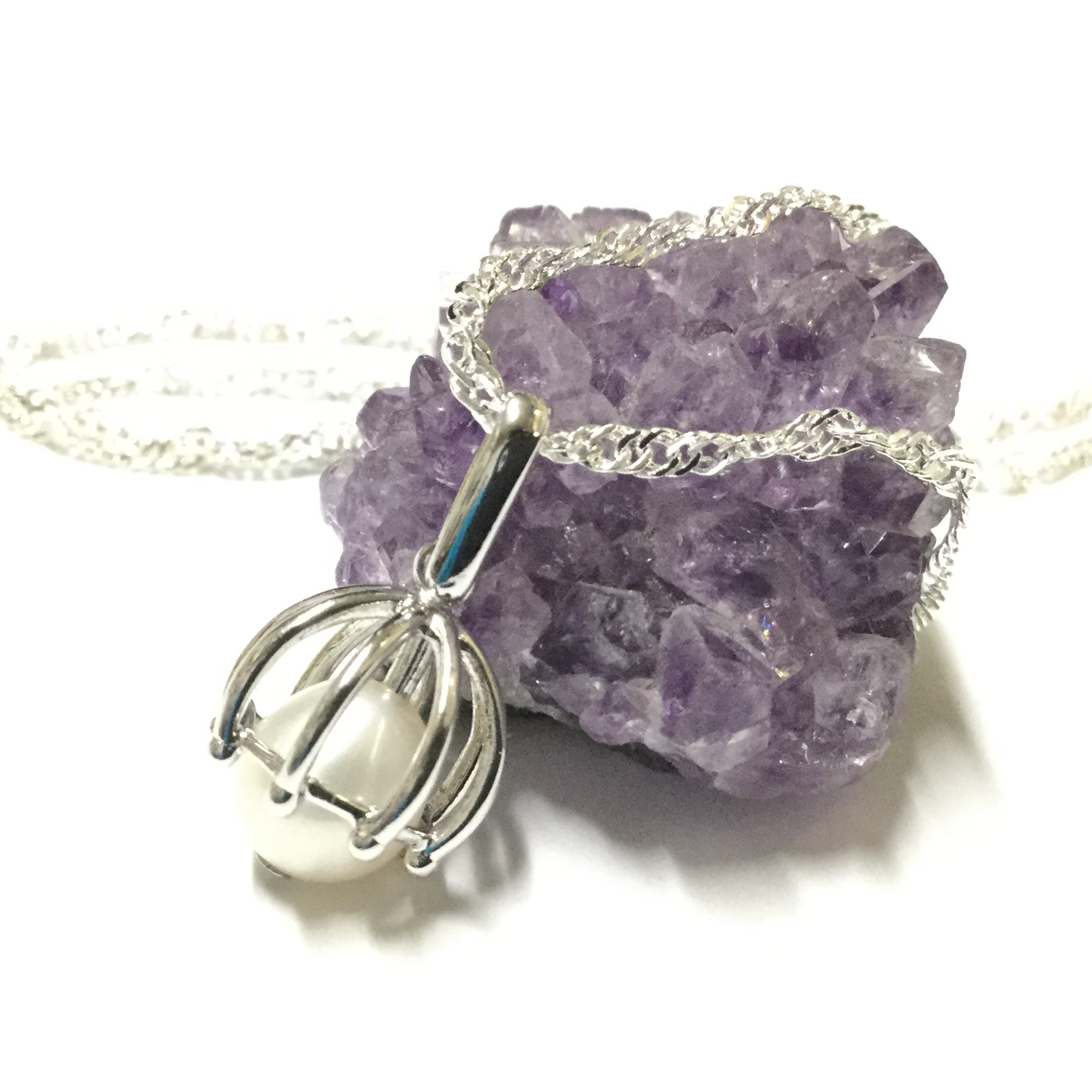 一点物☆送料無料 ヒーリングストーン 真珠の鈴蘭 シルバー製ネックレス