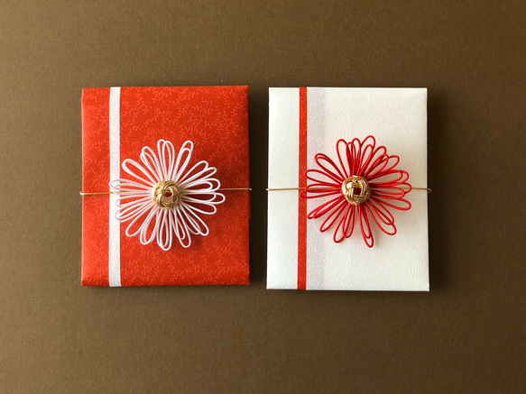 紅白水引きお花のポチ袋3〔紅白〕✴︎お正月✴︎心付け✴︎2枚セット 1枚目の画像