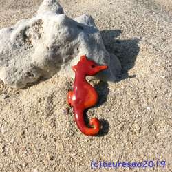 Shippou Brooch Seahorse/ 七宝焼きブローチ タツノオトシゴ 1枚目の画像