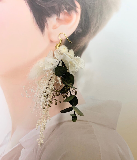 ★人気No.2★【natural dark green(LL)】ドライフラワー　ピアス・イヤリング ブライダル 7枚目の画像