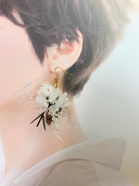 ★人気No.2★【natural dark green(LL)】ドライフラワー　ピアス・イヤリング ブライダル 8枚目の画像