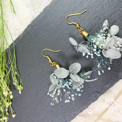 グレー(SS)ドライフラワー ピアス・イヤリング 紫陽花 あじさい かすみ 