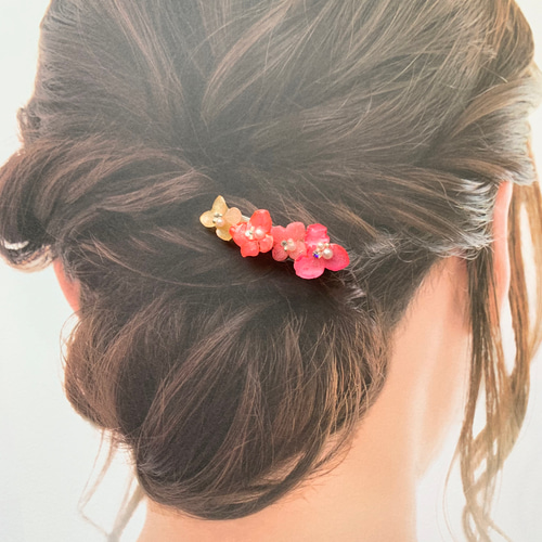 1800円本物花グラデーションバレッタ＊.結婚式 成人式 クリスマスパーティ 1800円本物花グラデーションバレッタ＊.結婚式 成人式