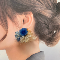 ドライフラワーピアス・イヤリング 千日紅×紫陽花×かすみそう 