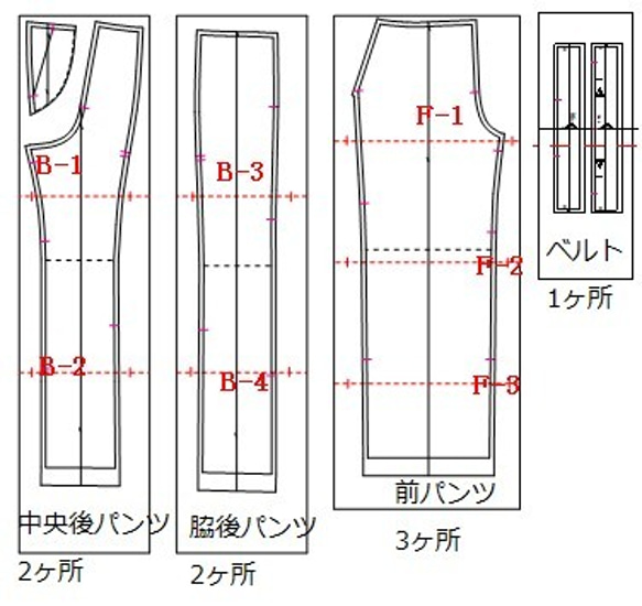 着物リメイク　ワイドパンツ　型紙 4枚目の画像