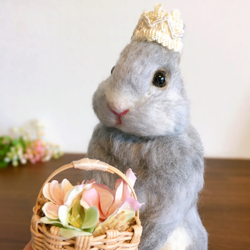 うさぎ 羊毛フェルト グレー リアル風 人形 羊毛フェルト cotta