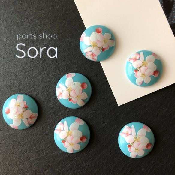 【SALE】［6pcs］さくらプリントのレトロなカボション*ラウンド約25mm＊アクセサリーパーツ＊素材 1枚目の画像