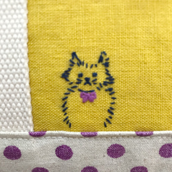 リネンの辞書カバー みーちゃんの刺繍入り(m-2) 2枚目の画像