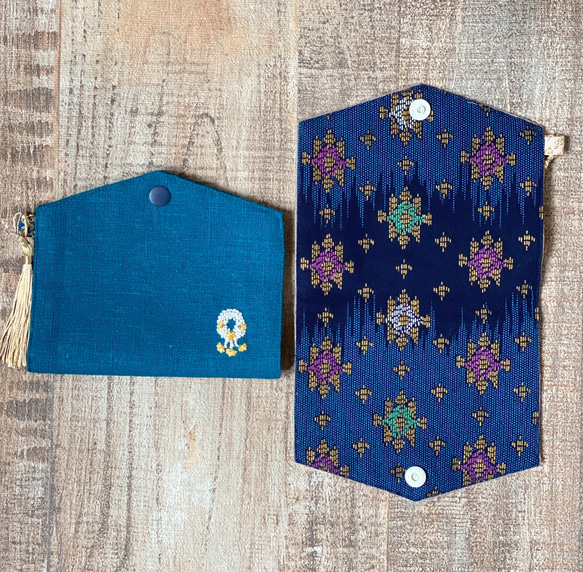 マスクケース.刺繍.仮置きマスクケース.お花.プアンマーライ.タッセル.thai.アジアン【緑】 4枚目の画像