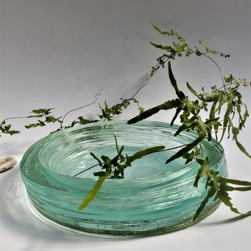 ガラス水盤 花器 銀と水色の積層 一輪挿し・花瓶・花器 スタジオ