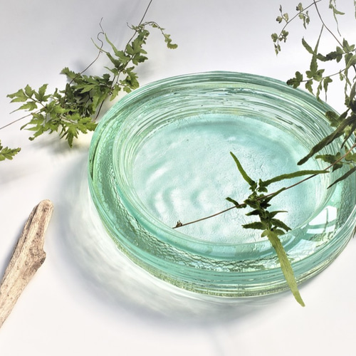 ガラス水盤 花器 銀と水色の積層 一輪挿し・花瓶・花器 スタジオ ガラス水盤 花器 銀と水色の積層 一輪挿し・花瓶・花器 スタジオ