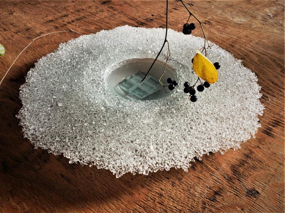 ガラスの水盤　花器　雪どけ 5枚目の画像