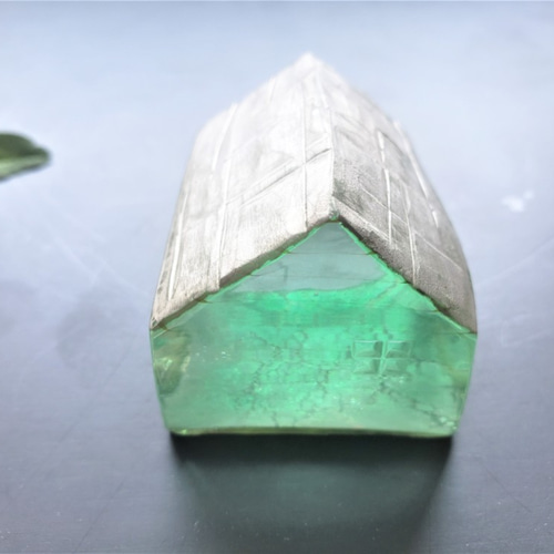 ガラスの家 置物 インテリア 銀屋根グリーン 立体・オブジェ スタジオ