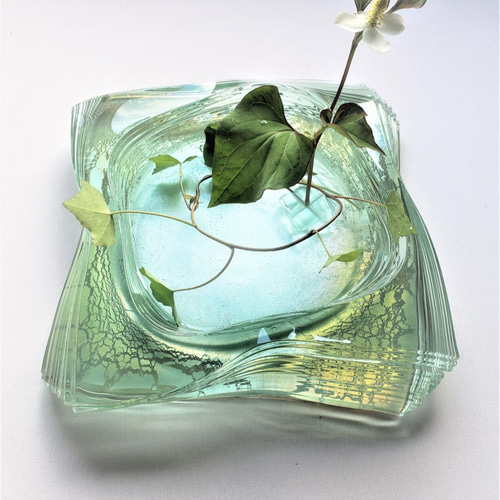 高級品市場 ガラス水盤 花器 積層緑 一輪挿し・花瓶・花器 スタジオ 書