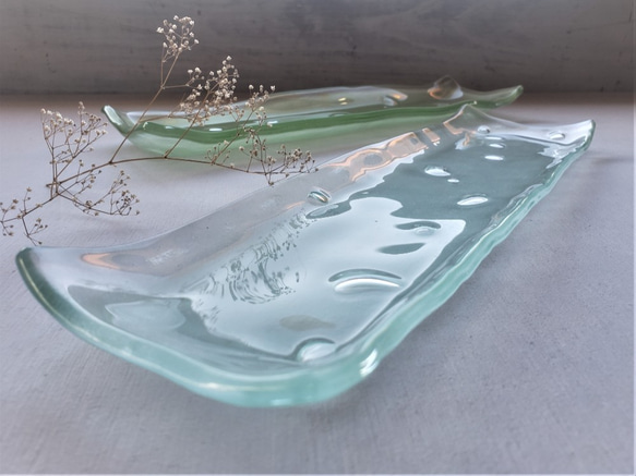 ガラスの器　気泡長皿 3枚目の画像