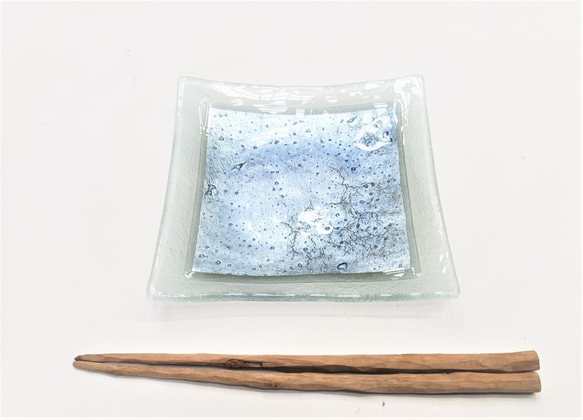 ガラスの器　金属箔皿　15㎝角 7枚目の画像