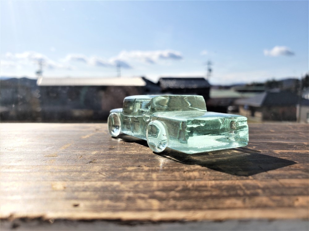 ガラスの車 置物 オブジェ クリア ロングボディ 立体・オブジェ