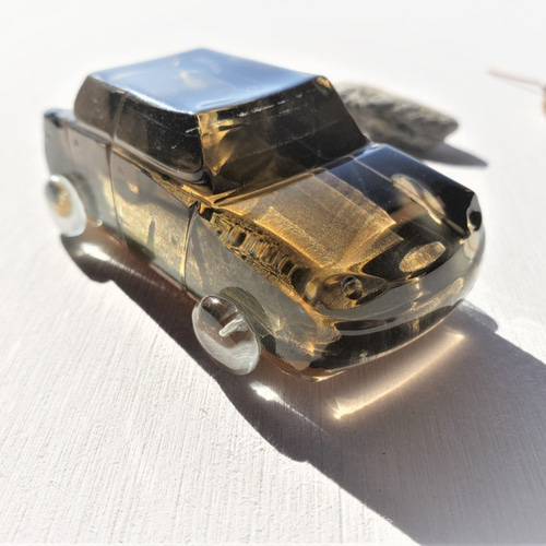 ガラス　蓋物　オブジェ ガラスの車 置物 オブジェ シルバーブラック 立体・オブジェ