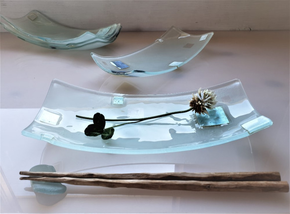 ガラスの器　銀澄並べ長角Ｒ皿 2枚目の画像