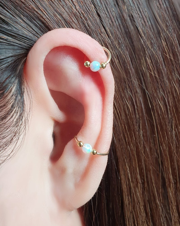 耳骨夾, 免運費,Ear Cuff with Opal Bead, No Piercing Earrings 第2張的照片