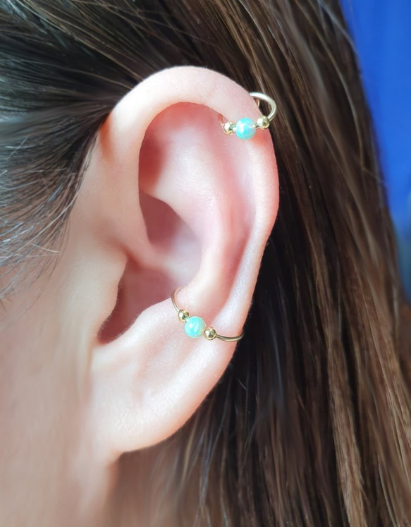 耳骨夾, 免運費,Ear Cuff with Opal Bead, No Piercing Earrings 第4張的照片