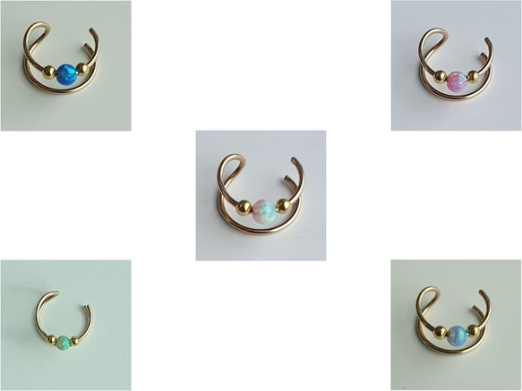 耳骨夾, 免運費, Double Band Ear Cuff with Opal Bead 第1張的照片