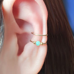 耳骨夾, 免運費, Double Band Ear Cuff with Opal Bead 第5張的照片