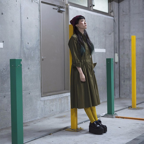 CUT JUMPSUITS DRESS / KHAKI［ツナギのようなワンピース