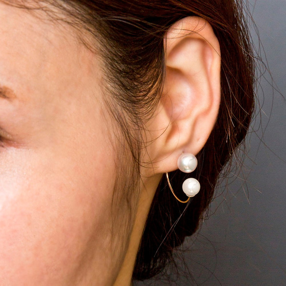 K10 pearl reverse hoop earring 10金パールリバースフープピアス（片耳用）ELE0018G 6枚目の画像