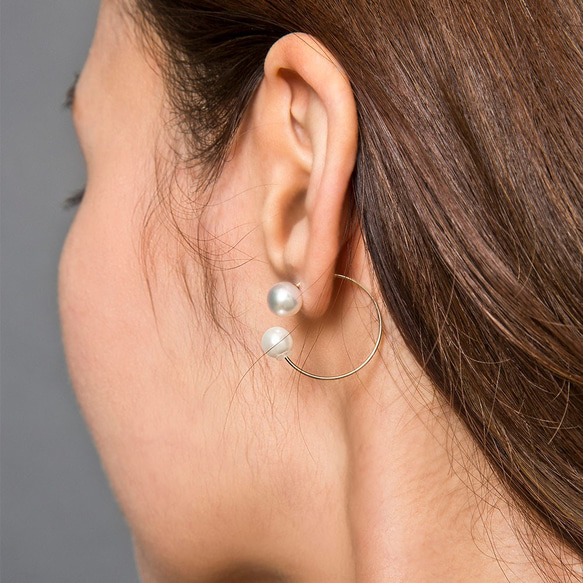 K10 pearl reverse hoop earring 10金パールリバースフープピアス（片耳用）ELE0018G 7枚目の画像