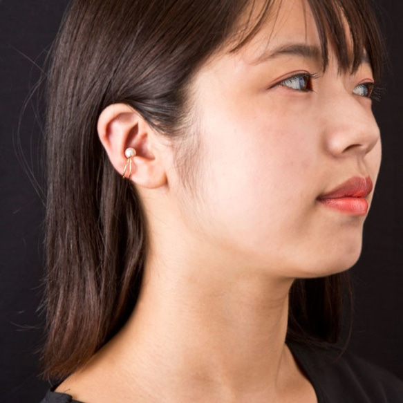 K10 Pearl V Ear Cuff 10金パールヴイイヤーカフ（片耳用）ELE0008GIElenore　Jewe 6枚目の画像