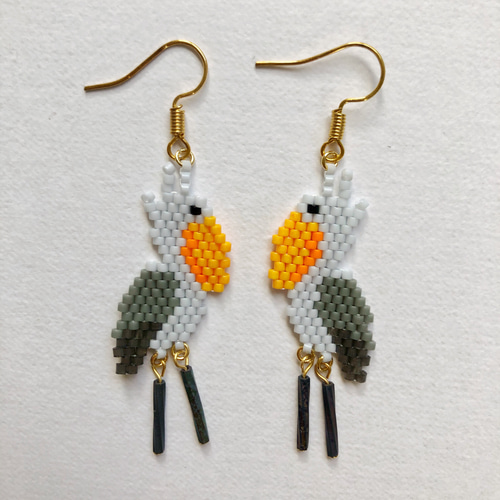デリカビーズピアス/イヤリング ハシビロコウ ピアス（フック