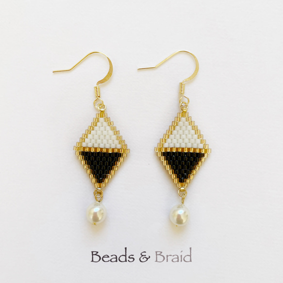tamas ビーズ装飾ひし形イヤリング デリカビーズピアス/イヤリング ひし形パール(黒) ピアス（フック