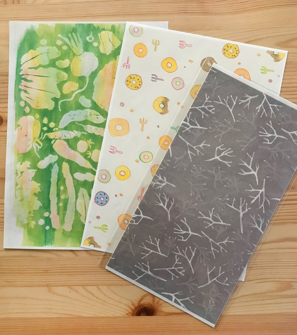 紙のブックカバーセット・枝とドーナツ野菜 3枚目の画像