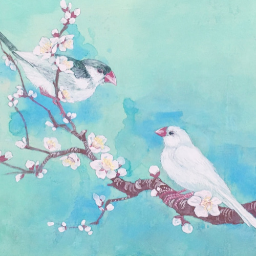 日本画 梅文鳥 動物絵画 絵画 紫苑工房 通販 10966274｜Creema