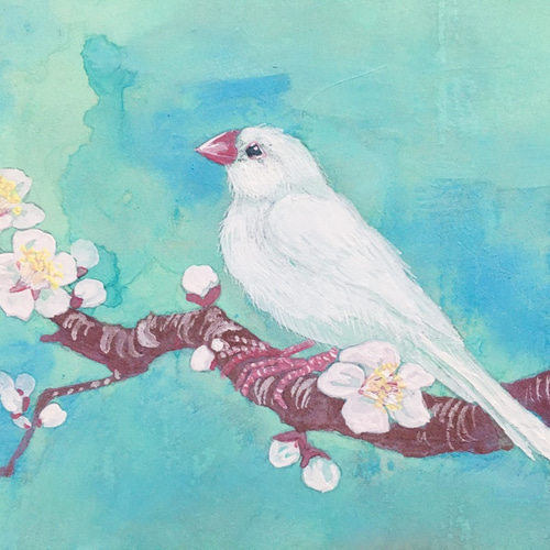 日本画 鳥と梅の花 絵画 - メルカリ