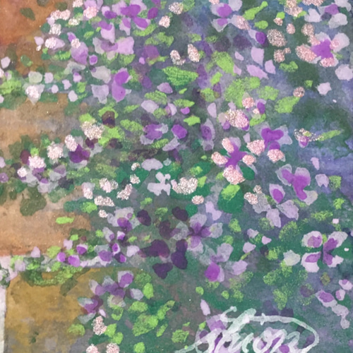 【原画】『苔むした猫　阿吽』植物　絵画　アンティーク Green Shade - Japanese pigments painting by Harumi Ino
