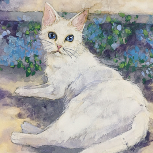 絵画　猫　美品　海　風景　白猫　青空　美術品　ベランダ　水彩画 絵画 猫 美品 海 風景 白猫 青空 美術品 ベランダ 水彩画 - メルカリ