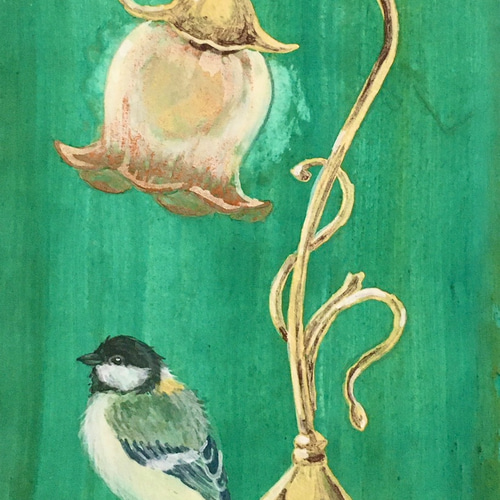 ミニ日本画 ランプとシジュウカラ 鳥の絵画 絵画 紫苑工房 通販
