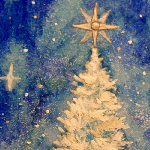 クリスマスの小さい日本画 クリスマスツリー 絵画 紫苑工房 通販