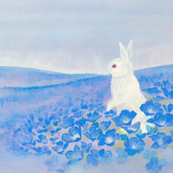 【再度お値下げしました】絵画　ウサギ テクスチャーアート アクリル画 うさぎ 花の絵 原画 開運アート