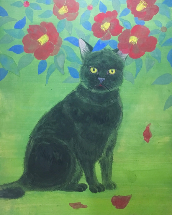 日本画 猫椿 絵画 紫苑工房 通販 8367171｜Creema(クリーマ)