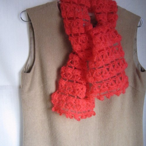 赤モヘアかぎ針編みマフラー マフラー あみものヨシノ商会 通販