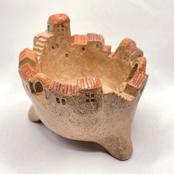 アーチのある煉瓦色の屋根の足つき植木鉢タウン/深型（No.2106 C）オーブン陶土製 4枚目の画像