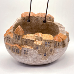 卵型の煉瓦色の町並み＊ハンギング植木鉢タウン（No.2107 E）オーブン陶土製 2枚目の画像
