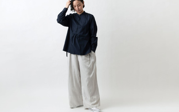 【sale】クラシックフロントプルオーバーシャツ　ネイビー　HANDROOM WOMEN'S 4枚目の画像