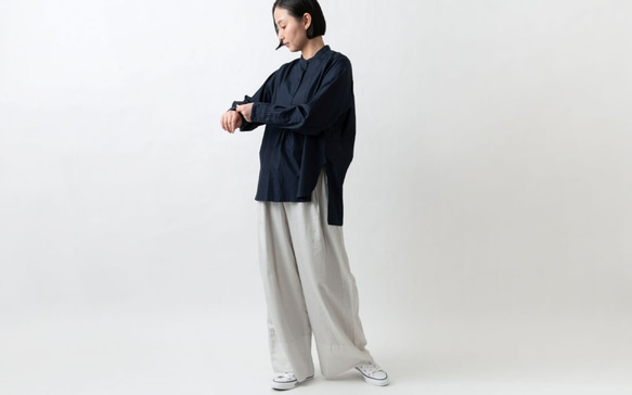 【sale】クラシックフロントプルオーバーシャツ　ネイビー　HANDROOM WOMEN'S 5枚目の画像