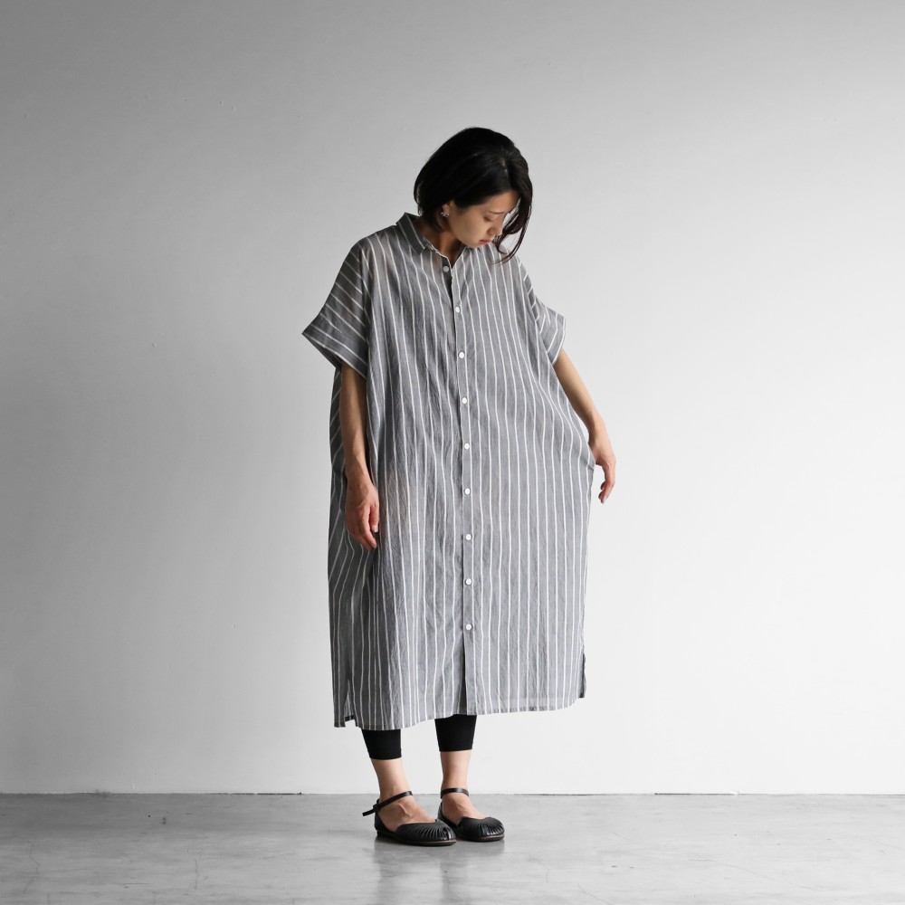 美品Pheeta(ファータ)コットンドットストライプ切替ロングシャツ
