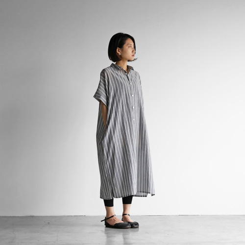 huis ゆるふわコットンショートスリーブロングシャツ（グレー