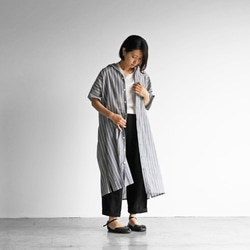 huis 寬鬆蓬鬆純棉短袖長衫（灰色條紋）014-1000-05 GRYST 第5張的照片